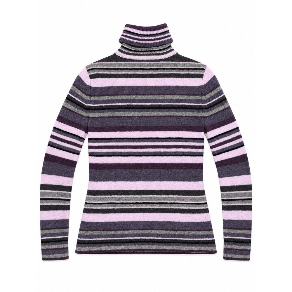 Sarah Spencer Womens M Lambswool Turtleneck Sweater Striped Orange Burgundy Gray